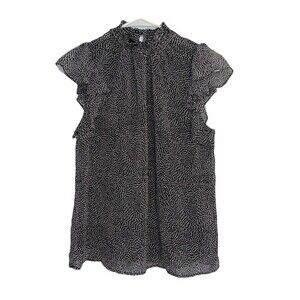 Women’s 1. State black with white polka dot flutter sleeve mock neck blouse work